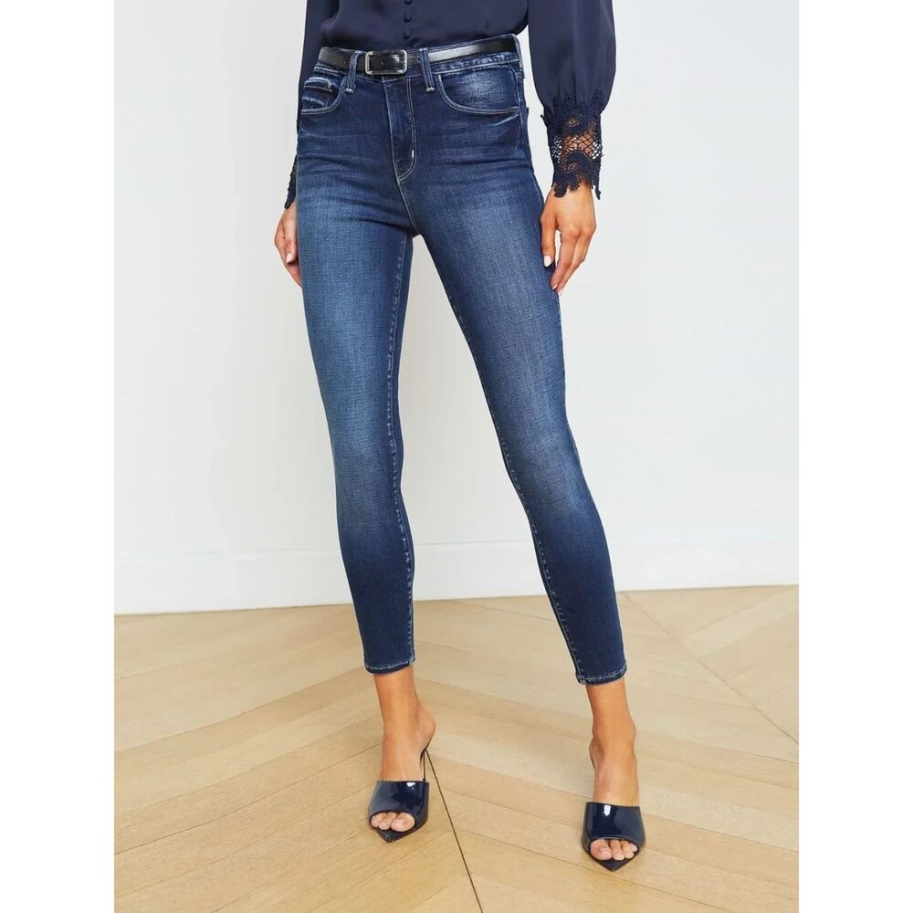 L'Agence Margot High Rise Cropped Skinny Jeans in Gardena Blue size 27